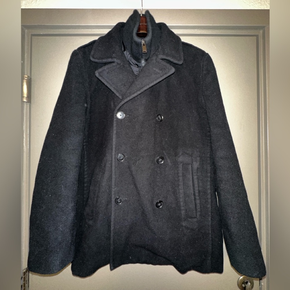 Calvin Klein double breasted black wool jacket with puffer vest bib